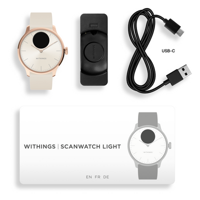 Withings ScanWatch Light Health Hybrid Smart Watch 37mm Rose Gold White