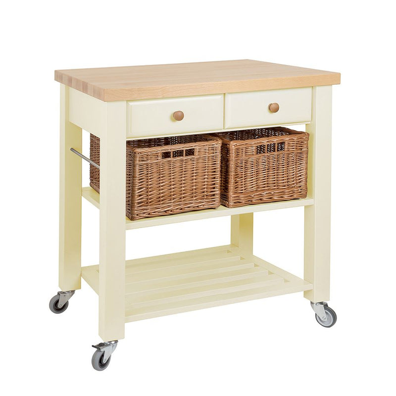 Eddingtons Lambourn Two Drawer Wooden Trolley with Two Baskets 90cm (Painted Buttercream) - (Deliv. up to 28-day)