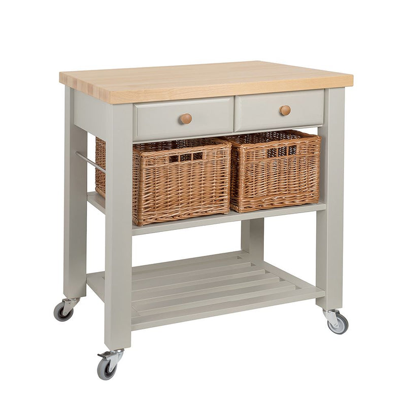 Eddingtons Lambourn Two Drawer Wooden Trolley with Two Baskets 90cm (Painted French Grey) - (Deliv. up to 28-day)