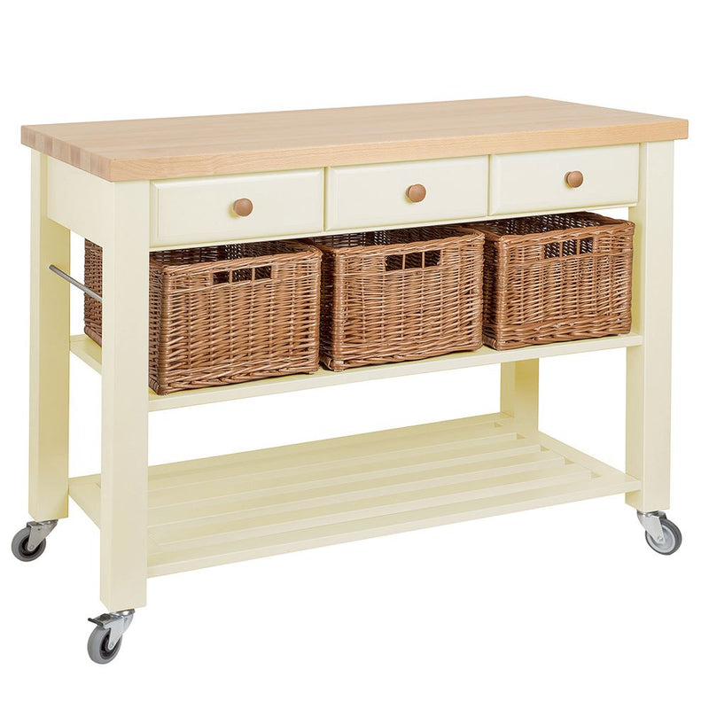 Eddingtons Lambourn Three Drawer Wooden Trolley with Three Baskets 120cm (Painted Buttercream) - (Deliv. up to 28-day)