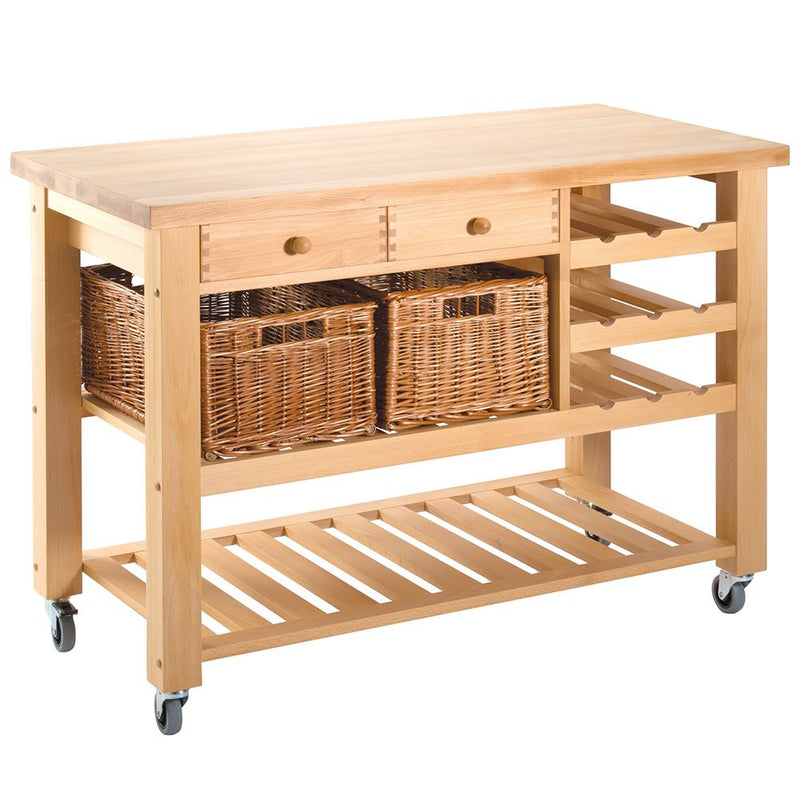 Eddingtons Lambourn Two Drawer Wooden Trolley with Wine Rack 120cm (Deliv. up to 28-day)