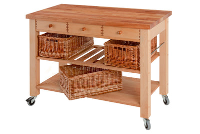 Eddingtons Cherry Walnut Block Top Three Drawer Wooden Trolley with Three Baskets 120cm (Deliv. up to 28-day)