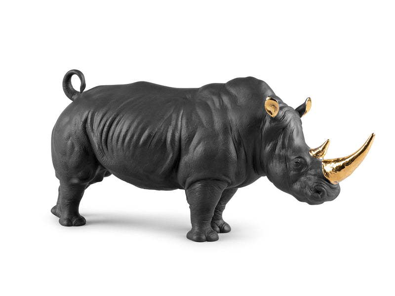 Lladró Rhino Porcelain Figurine Black and Gold Limited Edition