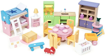 Le Toy Van Dolls House Full Starter Wooden Furniture and Accessories Play Set 3 Years+ (37 Pieces)