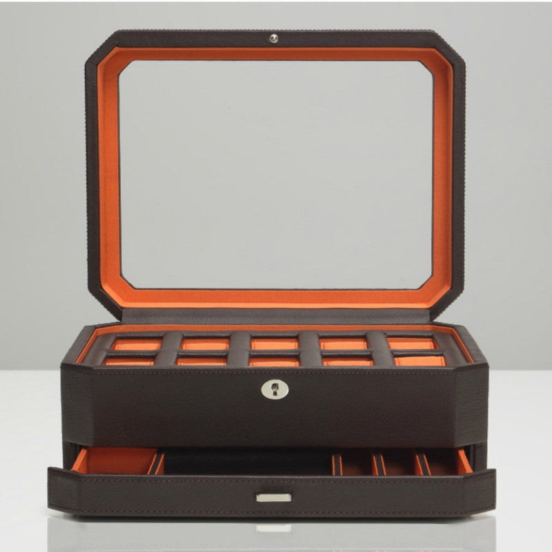 WOLF 458606 Windsor 10pc Watch Box with Accessory Drawer Brown and Orange