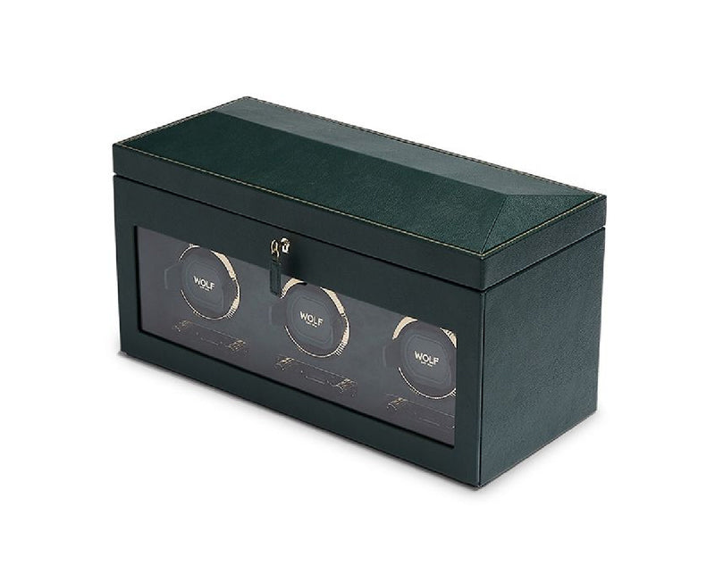 WOLF British Racing Green 792341 - Triple Watch Winder with Cover and Storage (Green)