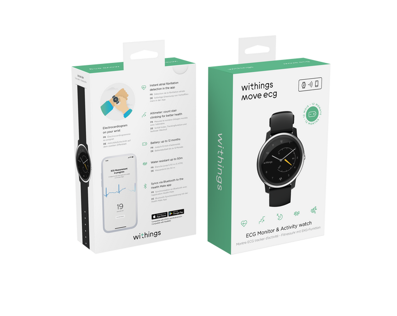 Withings Move ECG Activity and Sleep Watch with ECG Monitor 38mm (Black and Yellow)