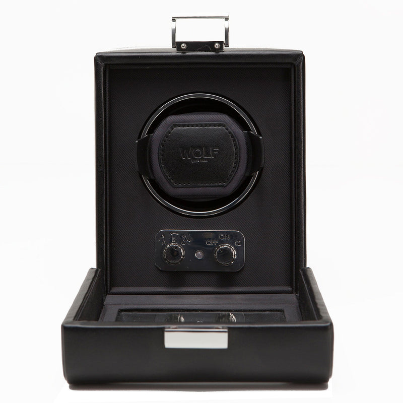 WOLF Heritage Single Watch Winder with Cover Black by Burton Blake