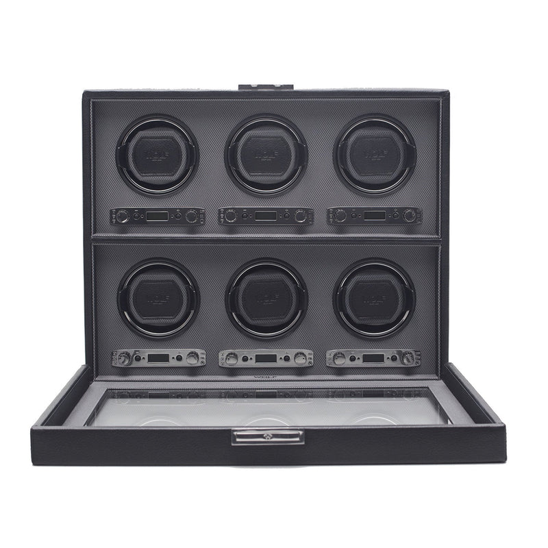 WOLF Viceroy 6 Piece Watch Winder Module 2.7 with Cover Black by Burton Blake