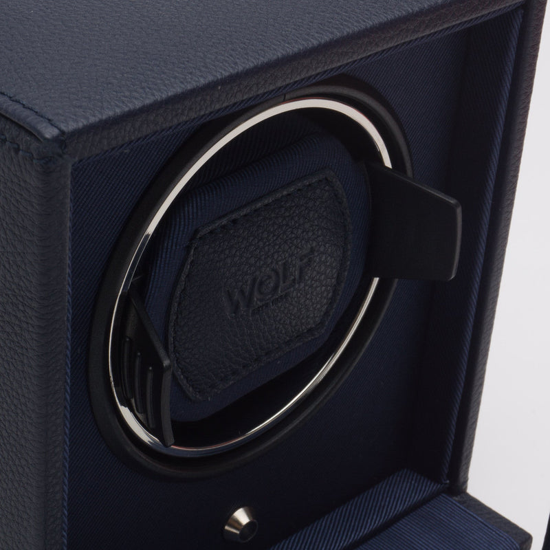 WOLF Cub Single Watch Winder with Cover Navy Blue by Burton Blake