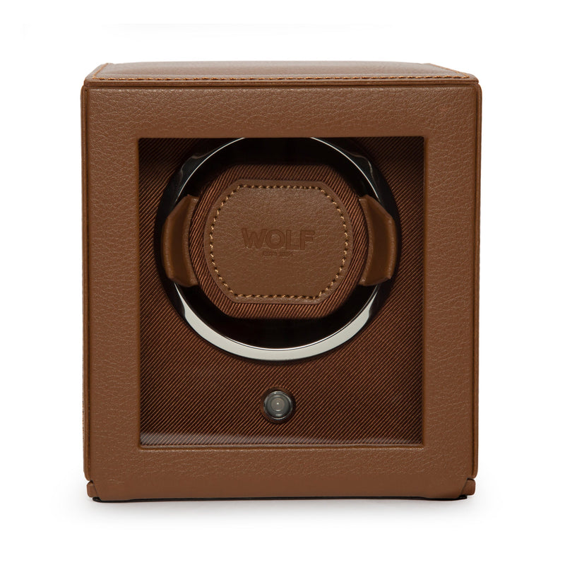 WOLF Cub Single Watch Winder with Cover (Cognac)