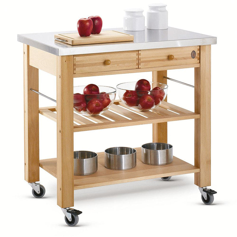 Eddingtons Lambourn Two Drawer Wooden Trolley with Stainless Steel Top 90cm (Deliv. up to 28-day)