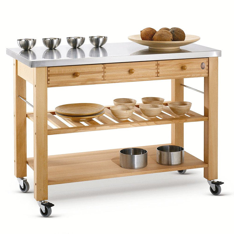 Eddingtons Lambourn Three Drawer Wooden Trolley with Stainless Steel Top 120cm (Deliv. up to 28-day)