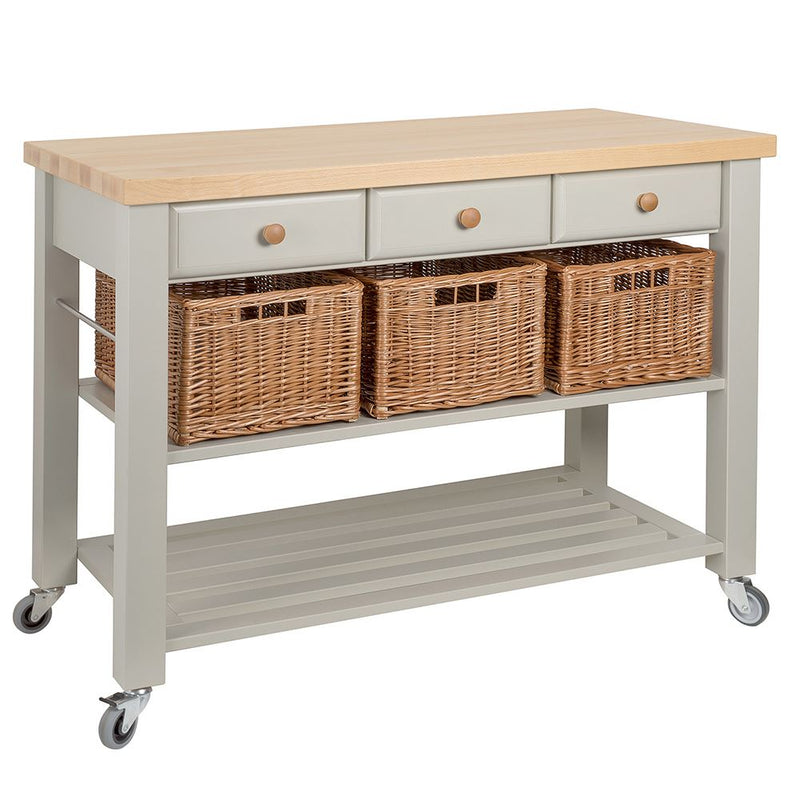 Eddingtons Lambourn Three Drawer Wooden Trolley with Three Baskets 120cm (Painted French Grey) - (Deliv. up to 28-day)