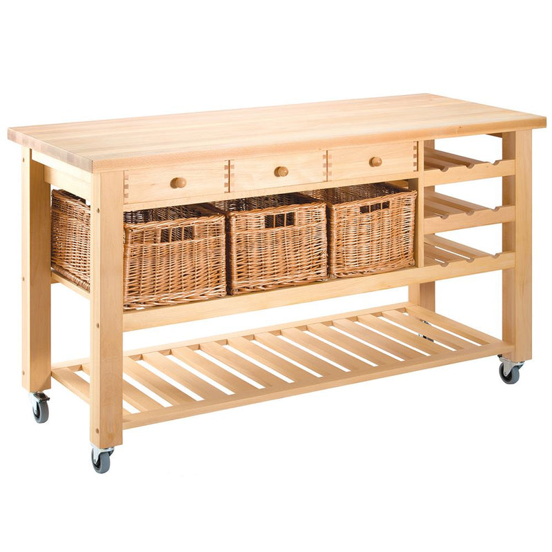 Eddingtons Lambourn Three Drawer Wooden Trolley with Wine Rack 150cm (Deliv. up to 28-day)