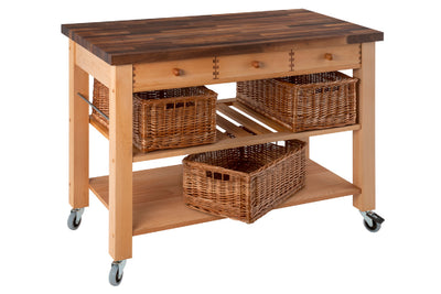 Eddingtons Walnut Block Top Three Drawer Wooden Trolley with Three Baskets 120cm (Deliv. up to 28-day)