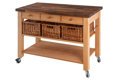 Eddingtons Walnut Block Top Three Drawer Wooden Trolley with Three Baskets 120cm (Deliv. up to 28-day)