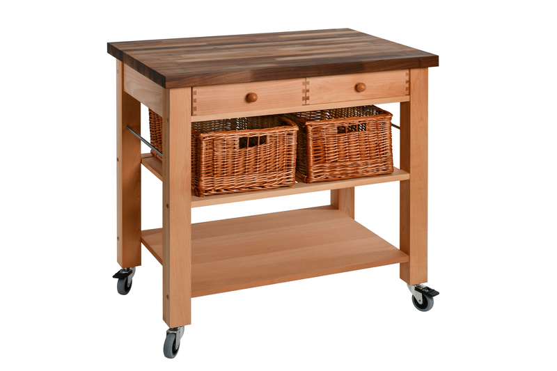 Eddingtons Walnut Block Top Two Drawer Wooden Trolley with Two Baskets 90cm (Deliv. up to 28-day)