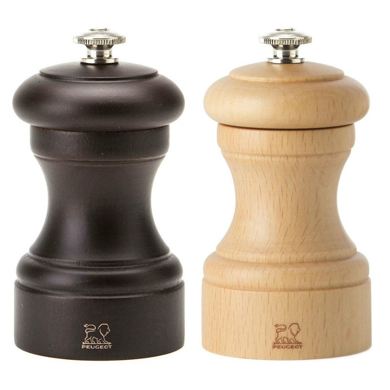Peugeot Bistro Chocolate and Natural Beechwood Manual Salt and Pepper Mill Set - 10cm