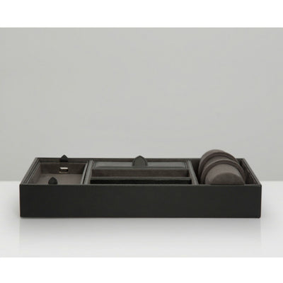 WOLF 306402 Blake Valet Tray with Watch Cuff Black/Grey Pebble Leather
