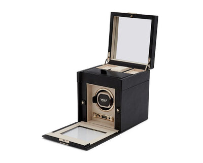 WOLF Palermo 213702 - Single Watch Winder with Cover and Storage (Black Anthracite)