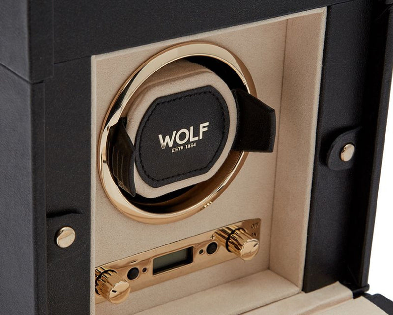WOLF Palermo 213702 - Single Watch Winder with Cover and Storage (Black Anthracite)