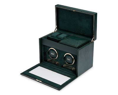 WOLF British Racing Green 792241 - Double Watch Winder with Cover and Storage (Green)