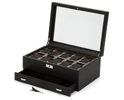 WOLF 477656 Roadster 10 Piece Watch Box With Drawer (Black)
