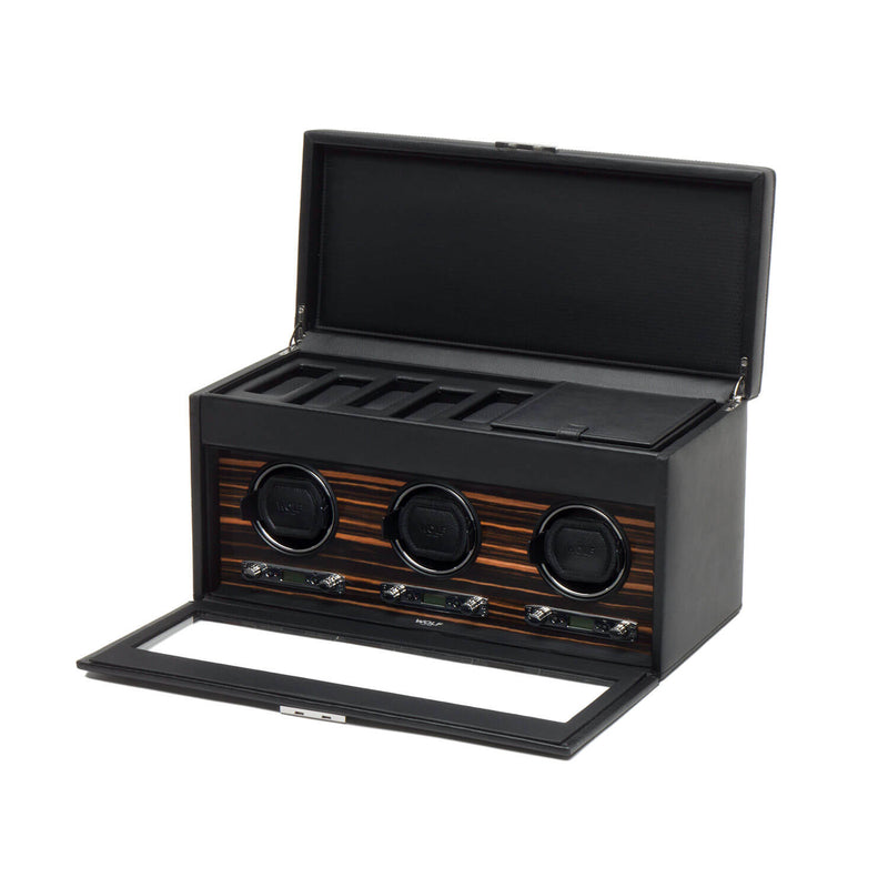 WOLF Roadster 457356 - Triple Watch Winder with Storage and Travel Case (Black)