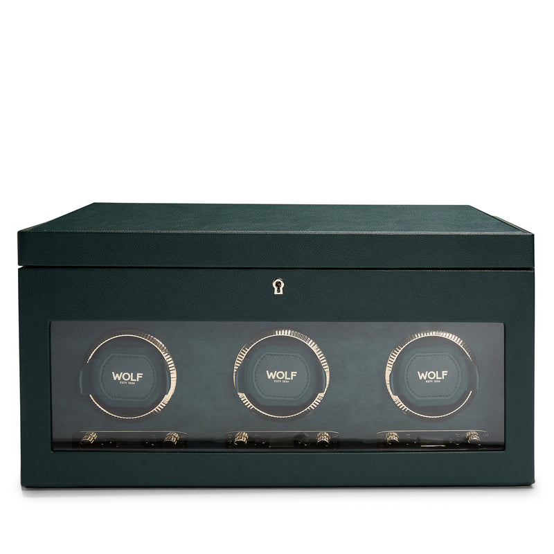 WOLF British Racing Green 792341 - Triple Watch Winder with Cover and Storage (Green)