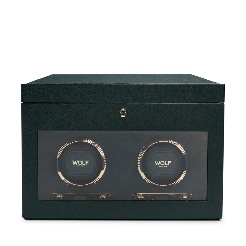 WOLF British Racing Green 792241 - Double Watch Winder with Cover and Storage (Green)